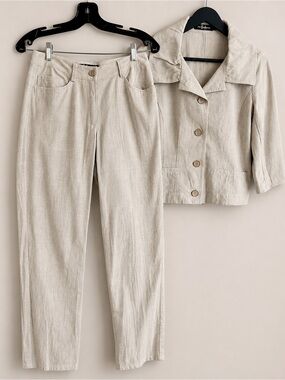 Eric Alexander 2 Piece Pant Suit Size 34 Linen Blend Career Office Set Cropped